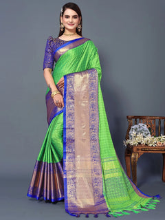 Emerald Royale Silk Saree with Royal Blue Heritage Zari Border