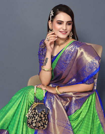 Emerald Royale Silk Saree with Royal Blue Heritage Zari Border