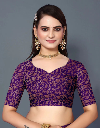 Mint Aura Silk Saree with Royal Purple Heritage Zari Border