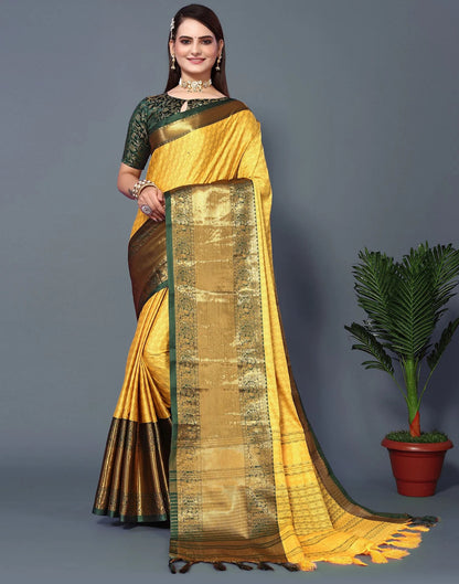 Golden Radiance Silk Saree with Emerald Heritage Zari Border