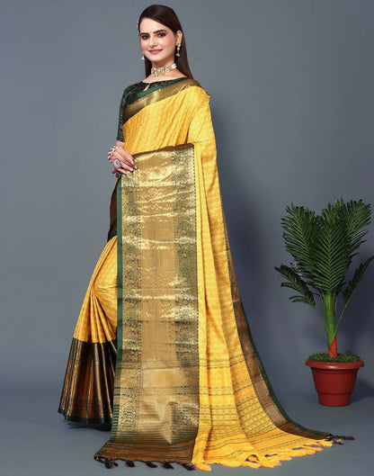 Golden Radiance Silk Saree with Emerald Heritage Zari Border