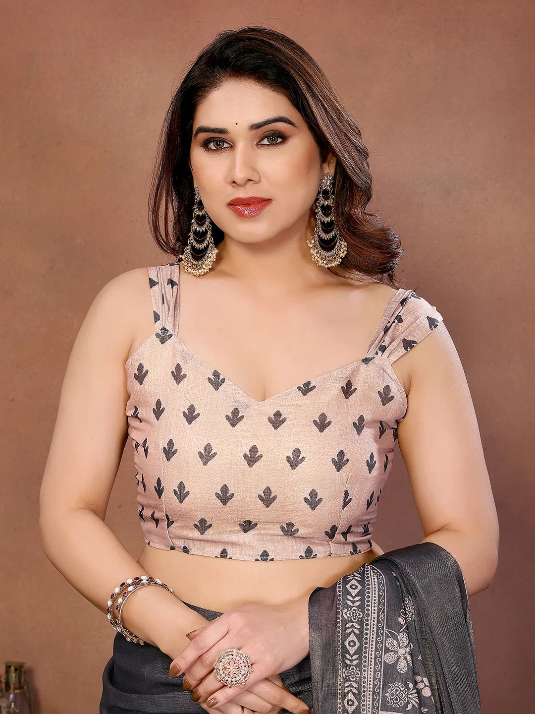 Charcoal Grey Erode Cotton Saree with Deer Forest Heritage Print