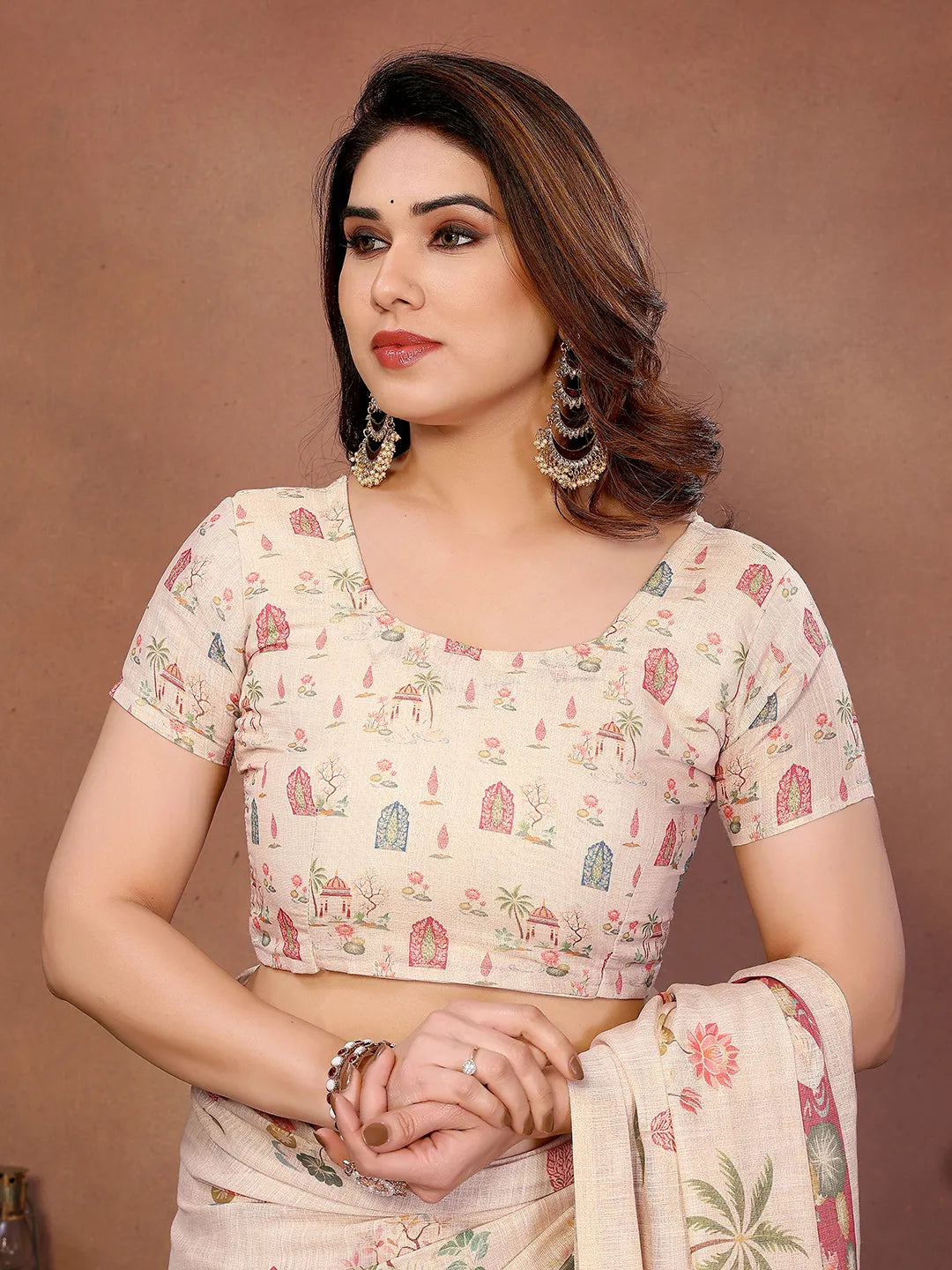 Blush Palace Erode Cotton Saree with Royal Lotus Garden Print & Heritage Palace Pallu