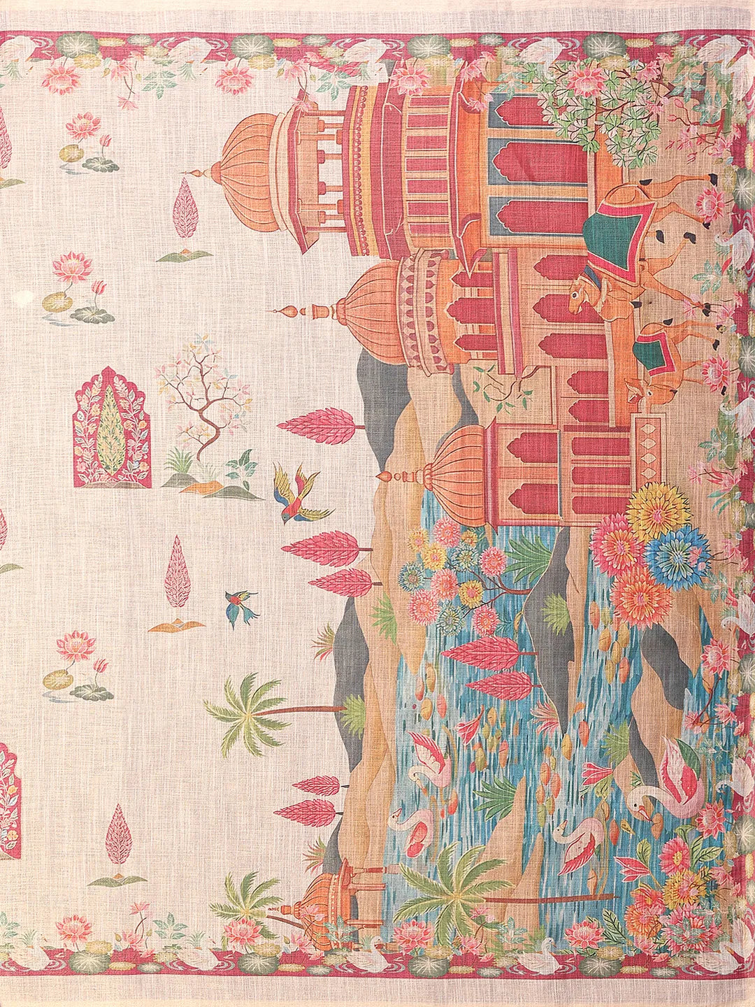 Blush Palace Erode Cotton Saree with Royal Lotus Garden Print & Heritage Palace Pallu