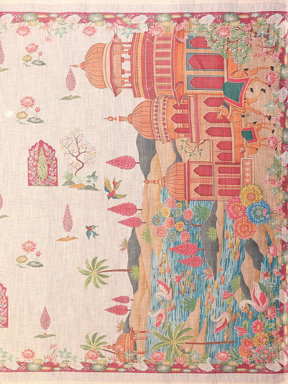 Blush Palace Erode Cotton Saree with Royal Lotus Garden Print & Heritage Palace Pallu