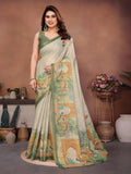 Sage Mist Erode Cotton Saree with Peacock Garden Heritage Print & Palace Art Pallu