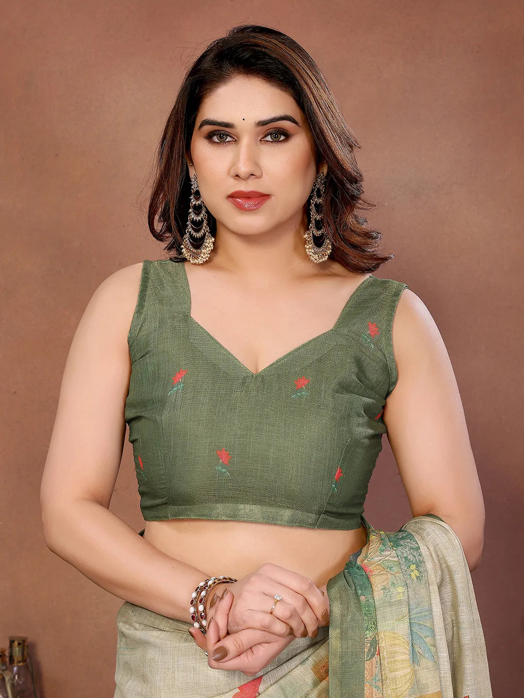 Sage Mist Erode Cotton Saree with Peacock Garden Heritage Print & Palace Art Pallu