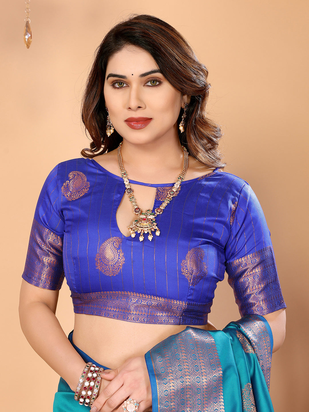 Firozi Blue Soft Silk Saree with Royal Blue Zari Border & Traditional Woven Pallu