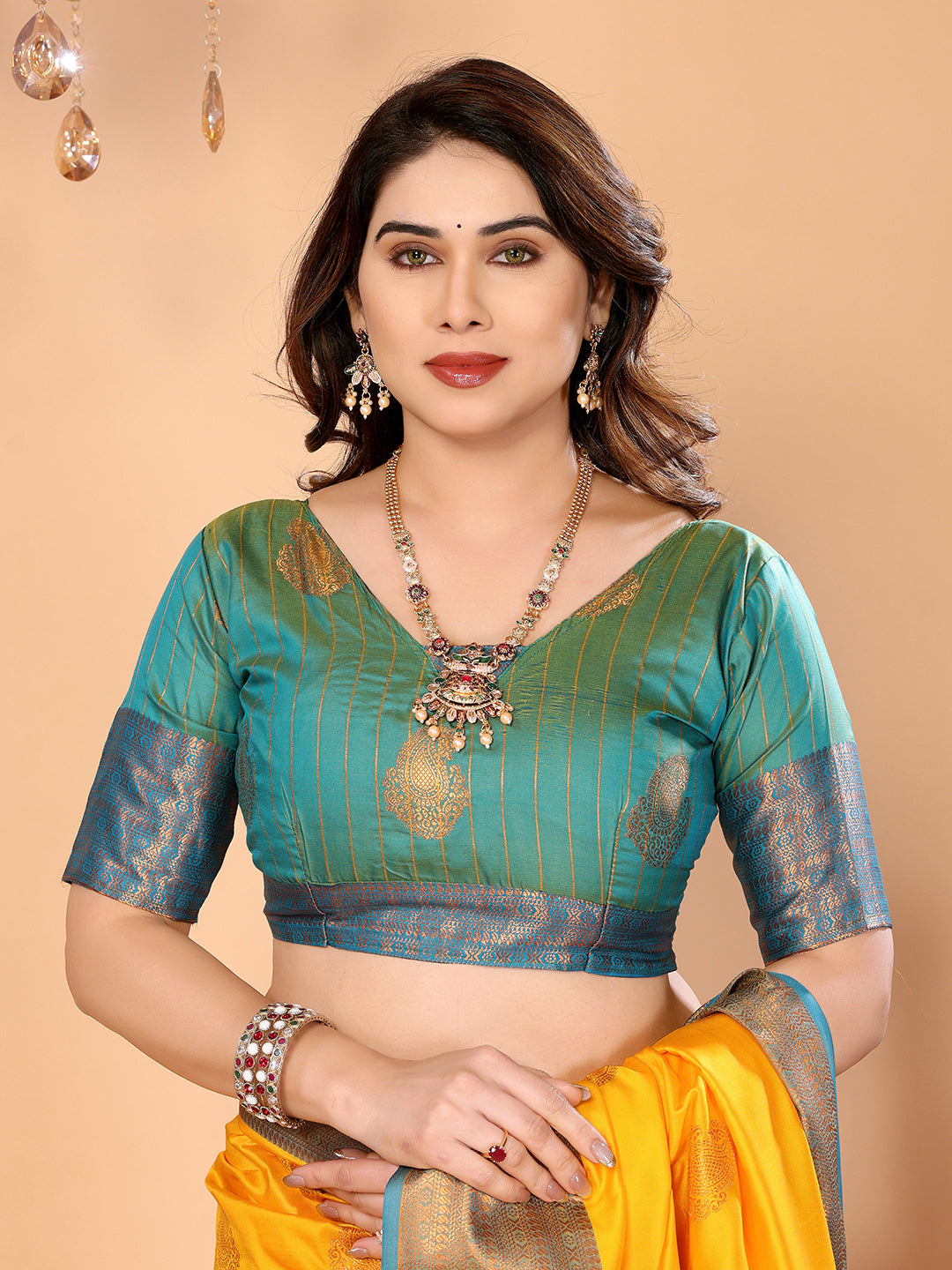 Sunshine Yellow Soft Silk Saree with Teal ZaBlue ri Border