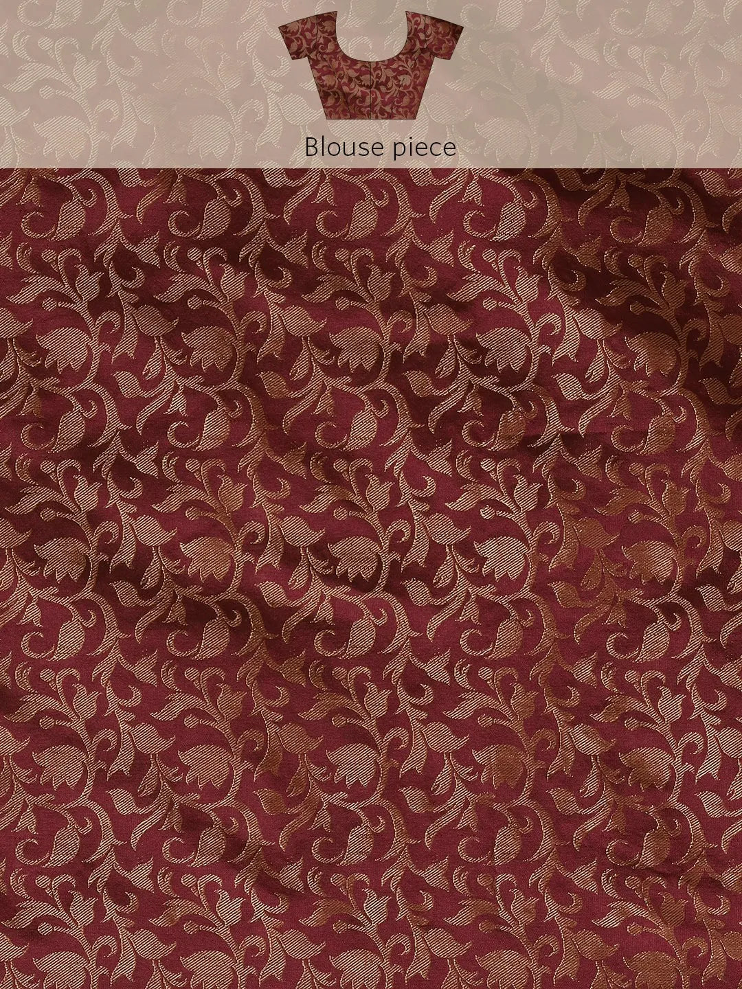 Chiku Beige Banarasi Silk Saree with Maroon Leaf Woven Border & Rich Zari Pallu