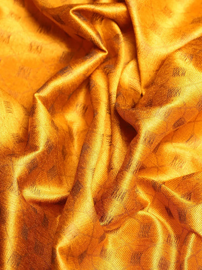 Golden Yellow Banarasi Silk Saree with Rani Pink Leaf Woven Border & Rich Zari Pallu