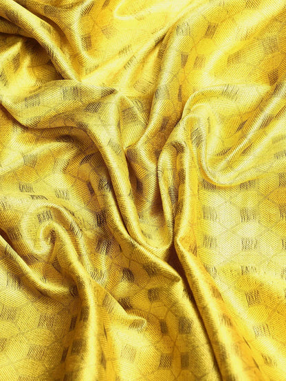 Lemon Yellow Banarasi Silk Saree with Rani Pink Leaf Woven Border & Rich Zari Pallu