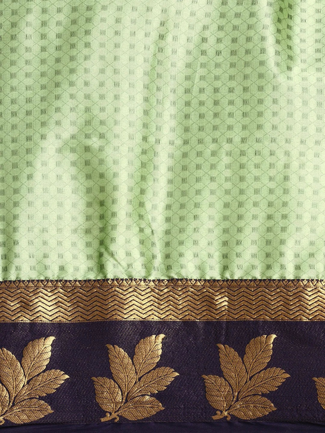 Mint Green Banarasi Silk Saree with Navy Blue Leaf Woven Border & Rich Zari Pallu