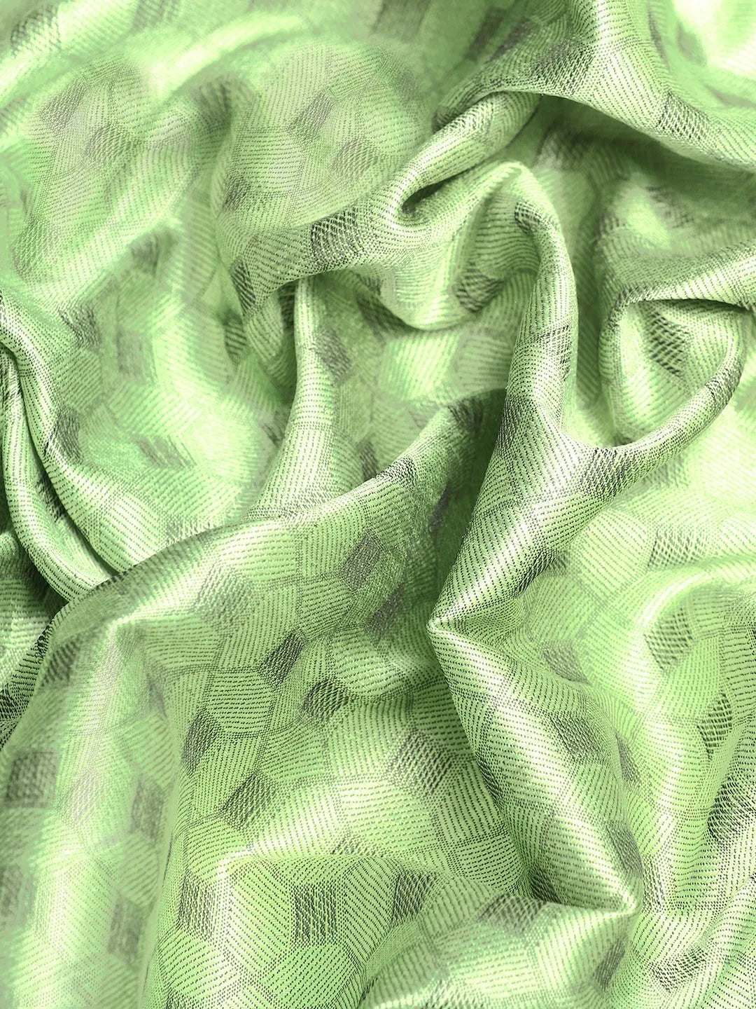 Mint Green Banarasi Silk Saree with Navy Blue Leaf Woven Border & Rich Zari Pallu