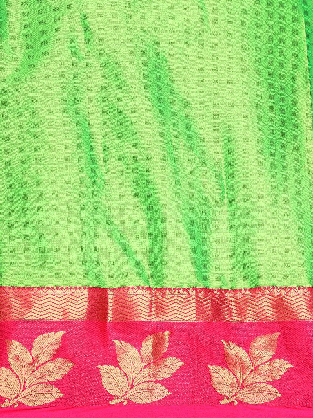 Parrot Green Banarasi Silk Saree with Rani Pink Zari Border & Rich Woven Pallu