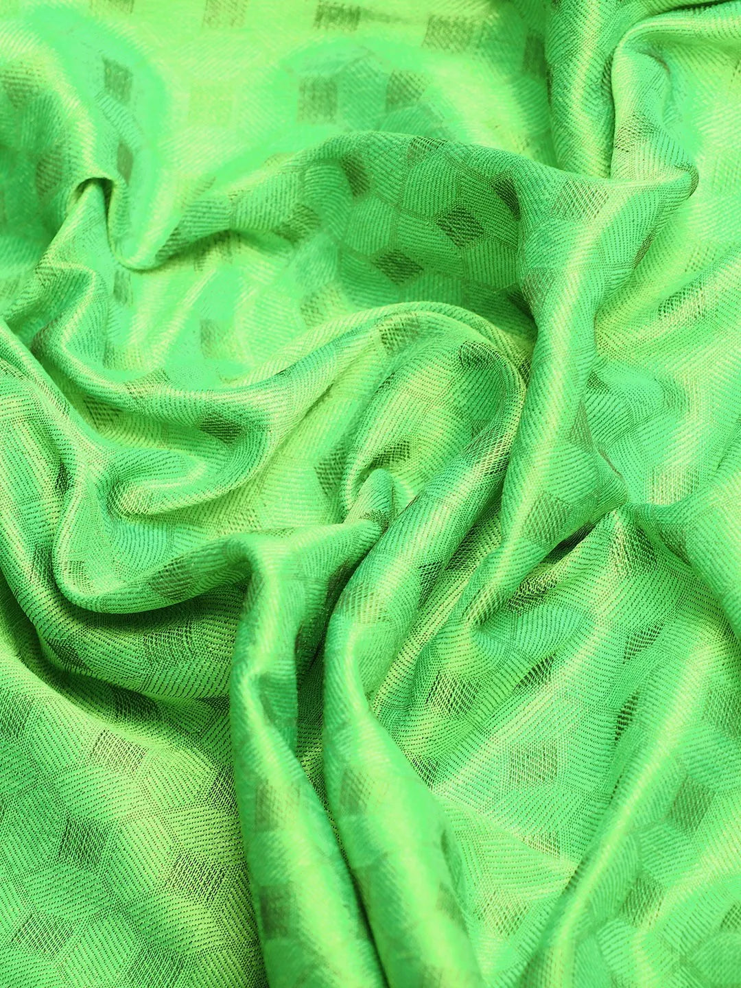 Parrot Green Banarasi Silk Saree with Rani Pink Zari Border & Rich Woven Pallu