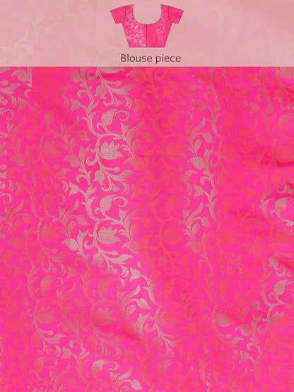 Parrot Green Banarasi Silk Saree with Rani Pink Zari Border & Rich Woven Pallu