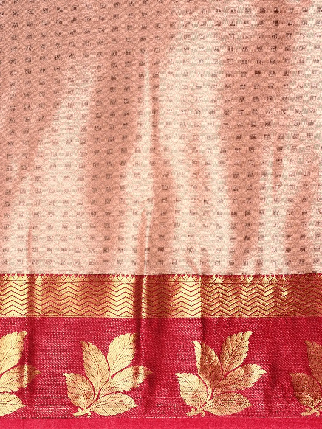 Peach Pink Banarasi Silk Saree with Deep Rani Pink Zari Border & Rich Woven Pallu