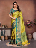 Lemon Yellow Rama Banarasi Silk Saree with Teal Zari Border & Heritage Pallu