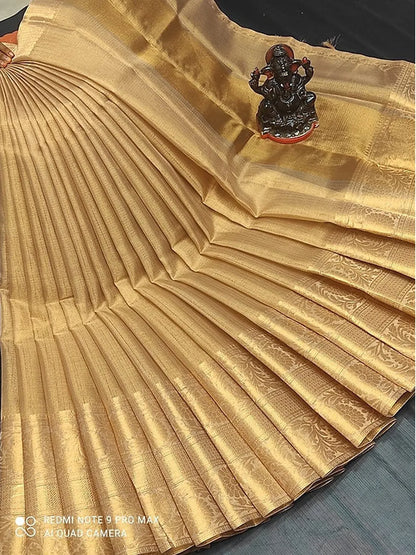 Royal Chiku Gold Kota Silk Saree with Woven Zari Floral Pallu