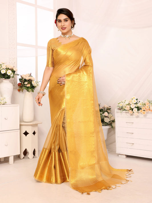 Royal Gold Kota Silk Saree with Rich Woven Zari Border