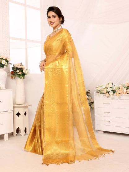 Royal Gold Kota Silk Saree with Rich Woven Zari Border