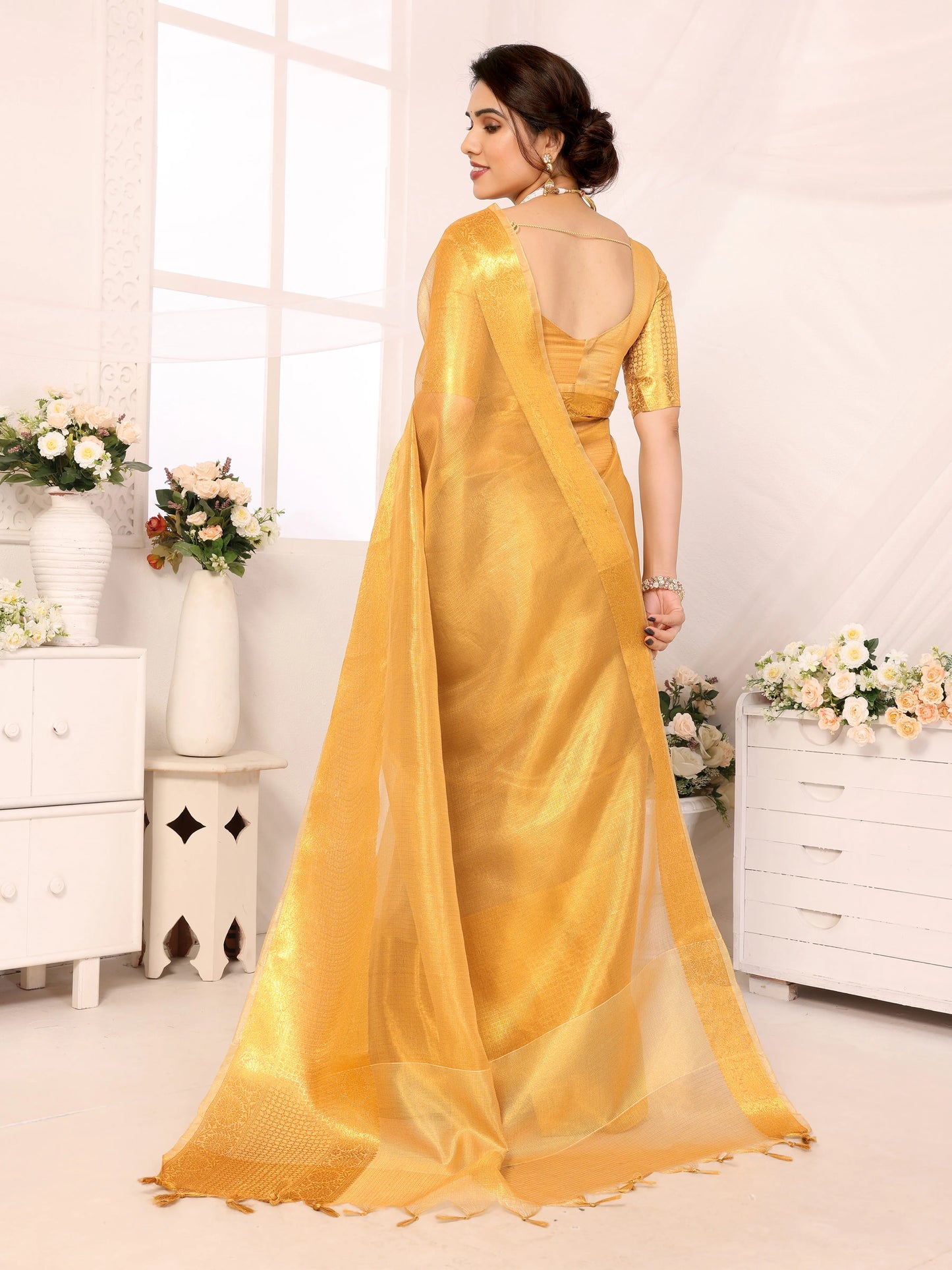 Royal Gold Kota Silk Saree with Rich Woven Zari Border