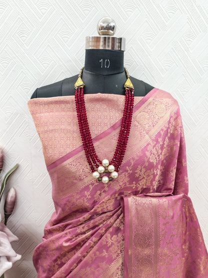 Royal Mauve Pink Banarasi Silk Saree with Floral Jaal Weaving & Rich Zari Pallu