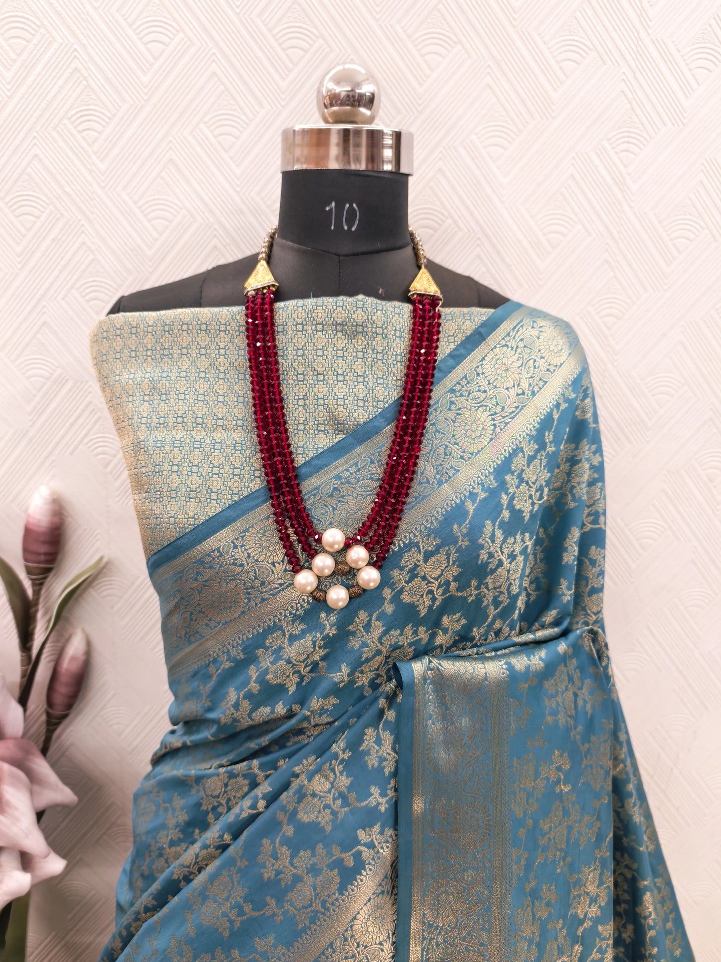 Royal Firozi Blue Banarasi Silk Saree with Floral Jaal Weaving & Rich Zari Pallu
