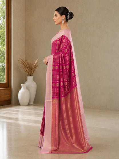 Rani Pink Paithani Silk Saree with Peacock Motifs & Gold Zari Weaving