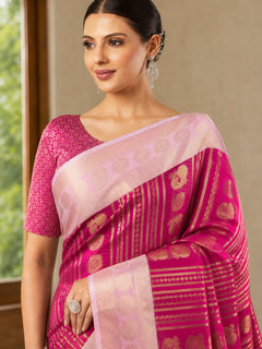 Rani Pink Paithani Silk Saree with Peacock Motifs & Gold Zari Weaving