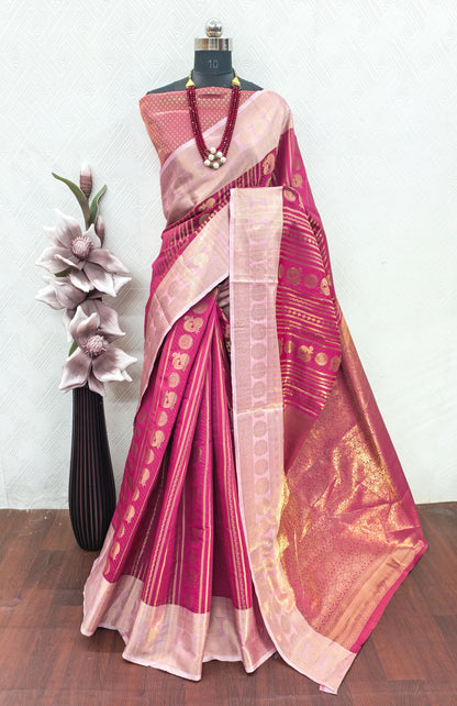 Rani Pink Paithani Silk Saree with Peacock Motifs & Gold Zari Weaving