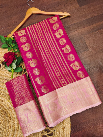 Rani Pink Paithani Silk Saree with Peacock Motifs & Gold Zari Weaving