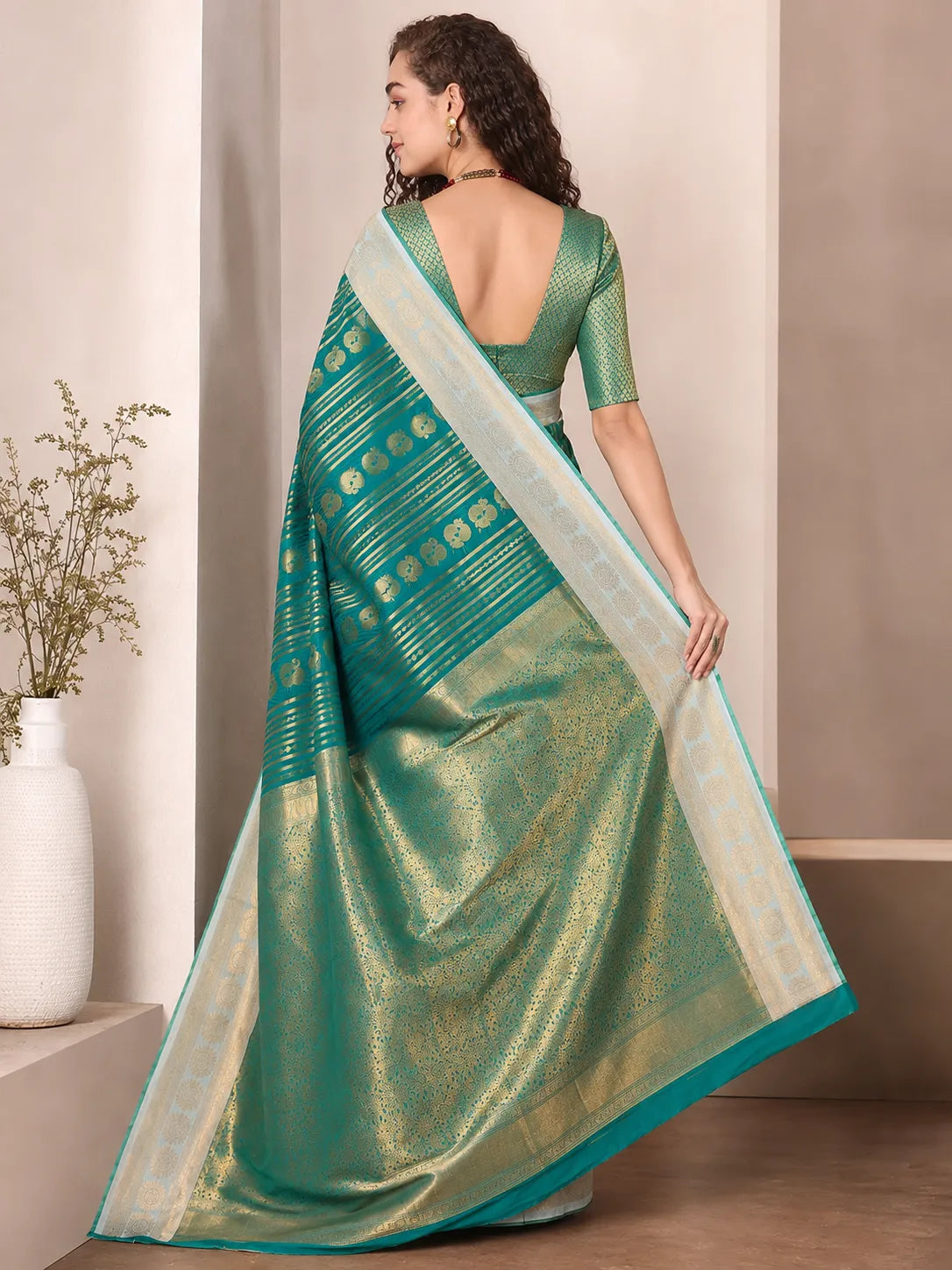 Royal Rama Green Paithani Silk Saree with Peacock Motifs & Silver Zari Border