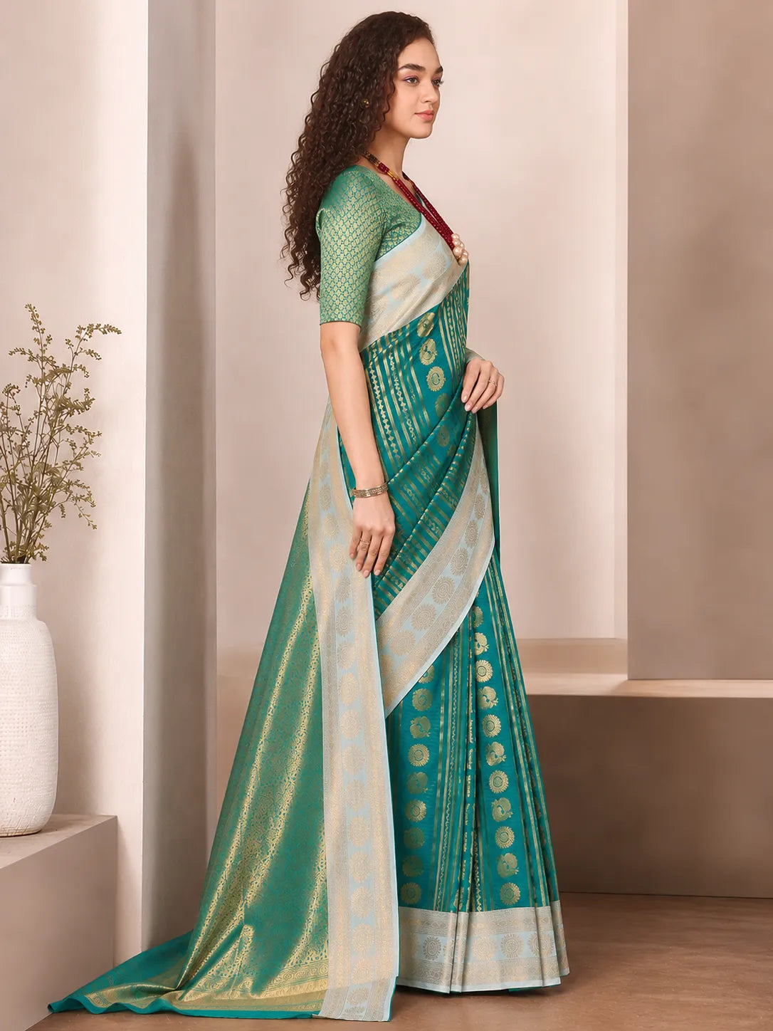 Royal Rama Green Paithani Silk Saree with Peacock Motifs & Silver Zari Border