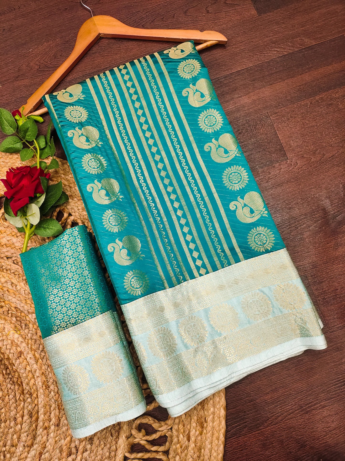 Royal Rama Green Paithani Silk Saree with Peacock Motifs & Silver Zari Border