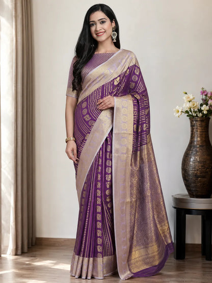 Royal Wine Purple Paithani Silk Saree with Peacock Motifs & Silver Zari Border