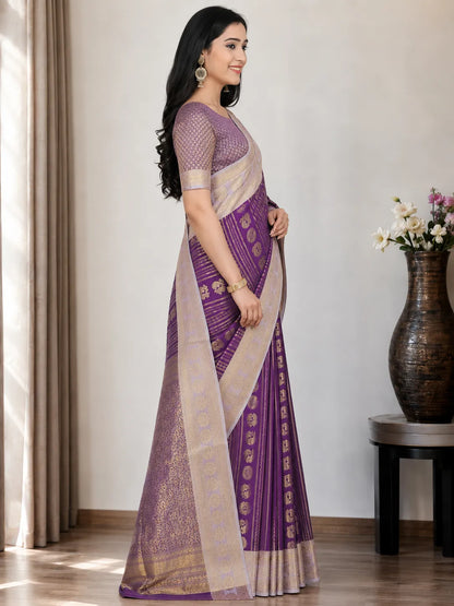 Royal Wine Purple Paithani Silk Saree with Peacock Motifs & Silver Zari Border