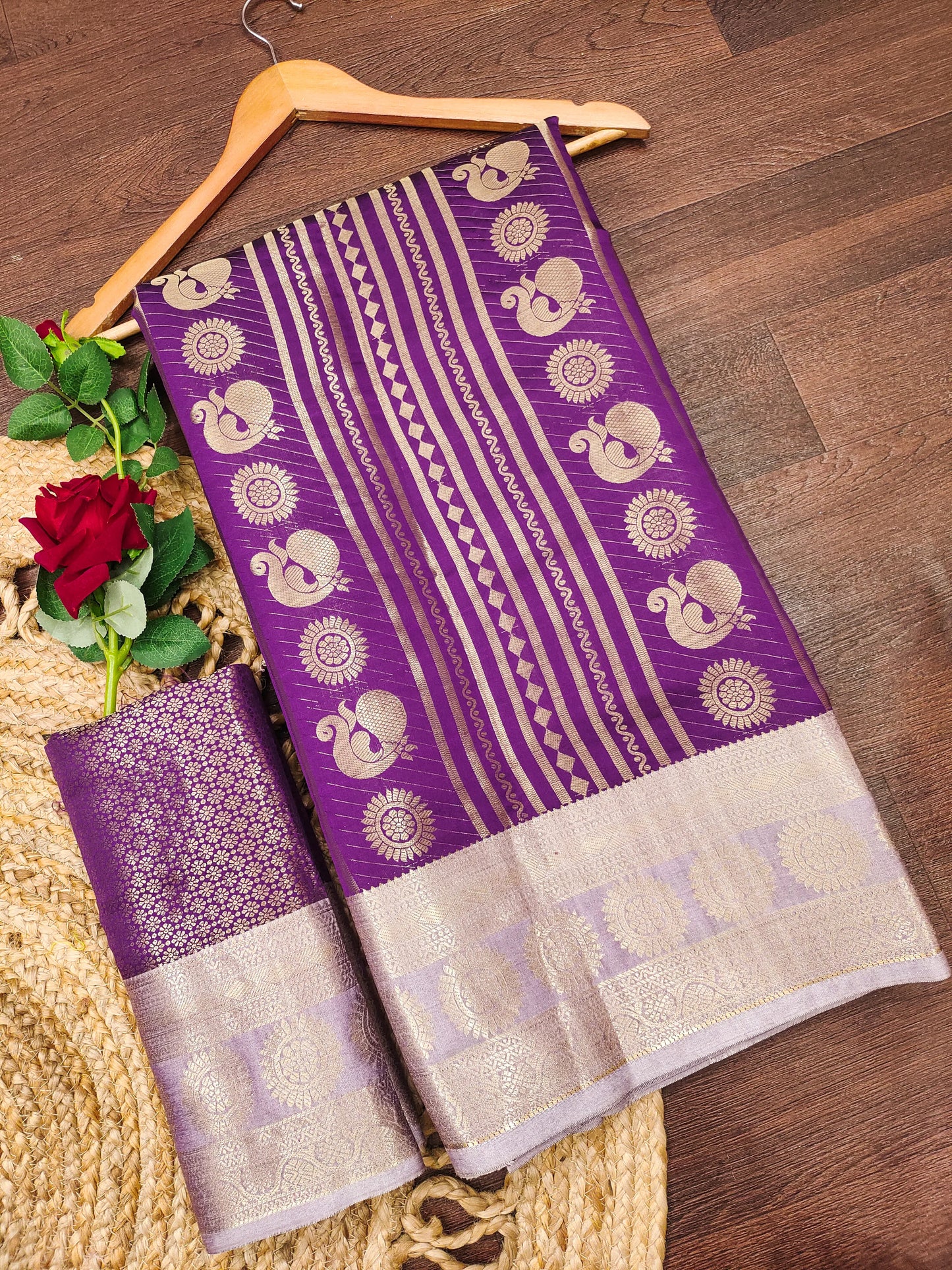 Royal Wine Purple Paithani Silk Saree with Peacock Motifs & Silver Zari Border