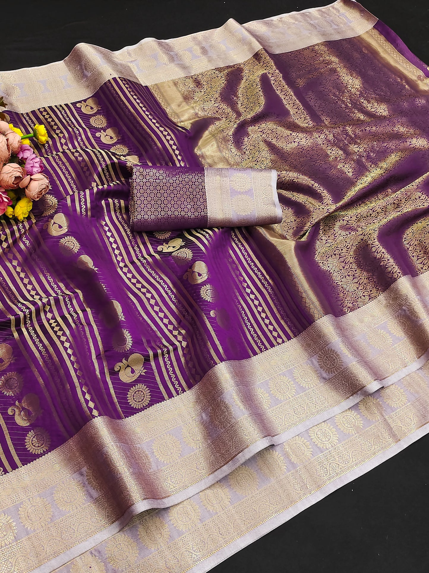 Royal Wine Purple Paithani Silk Saree with Peacock Motifs & Silver Zari Border