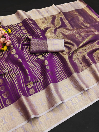 Royal Wine Purple Paithani Silk Saree with Peacock Motifs & Silver Zari Border