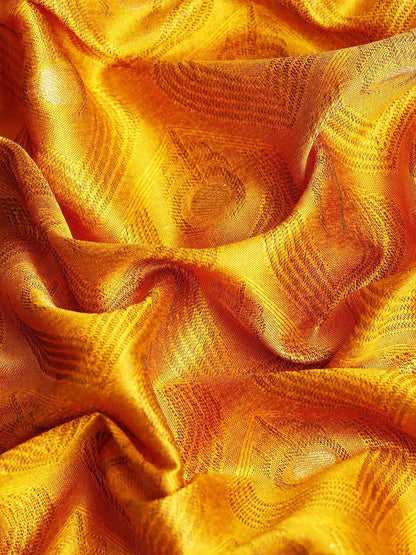 Mustard Gold Banarasi Silk Saree with Rani Pink Peacock Zari Border