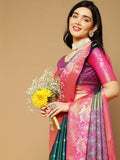 Peacock Green Banarasi Silk Saree with Rani Pink Peacock Zari Border