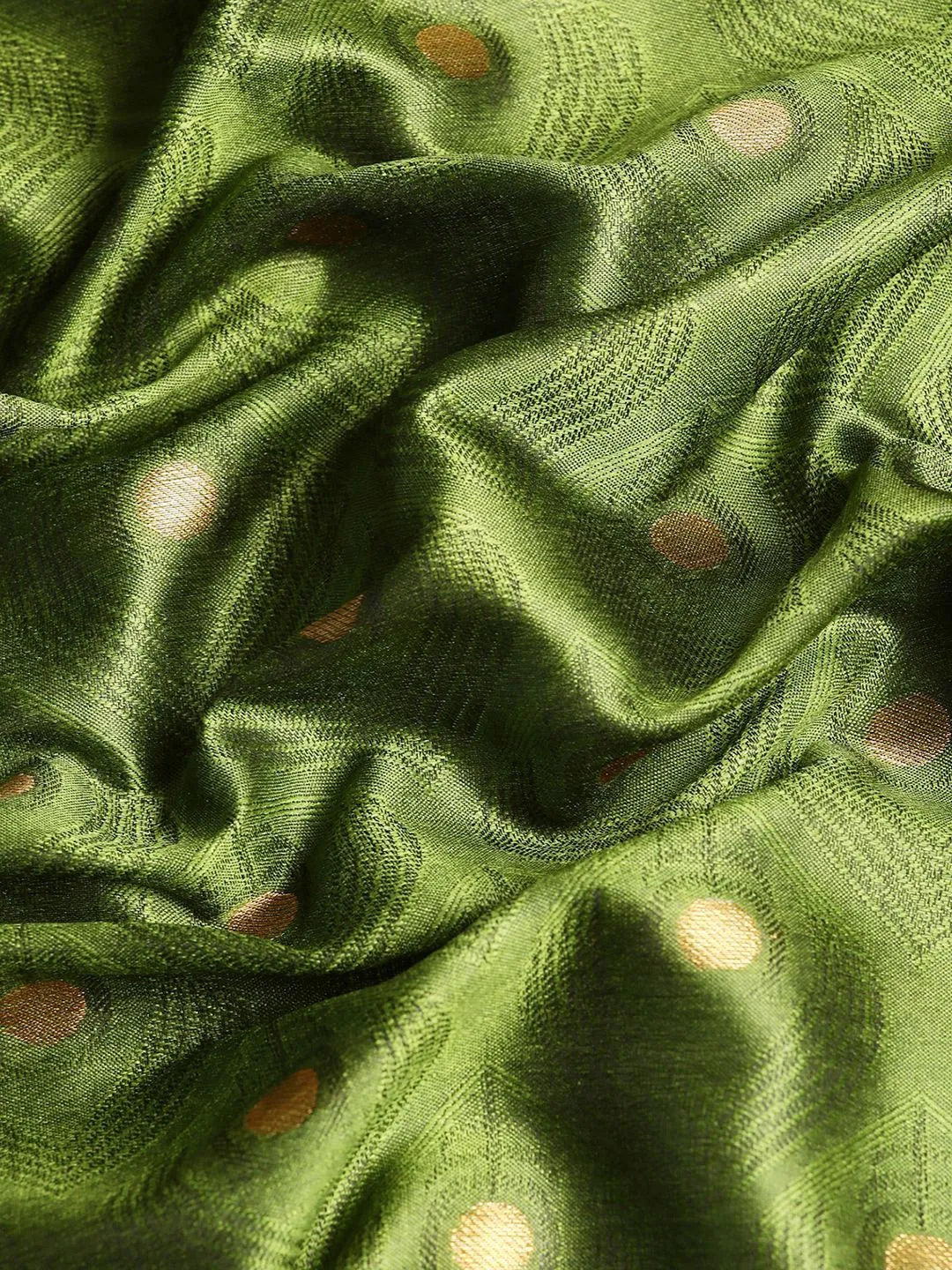Mehendi Green Banarasi Silk Saree with Rani Pink Peacock Zari Border