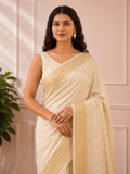 Luxury Ivory Gold Butti Banarasi Zari Woven Saree with Rich Pallu | Premium Wedding & Festive Wear