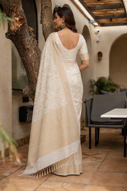 Ivory Gold Banarasi Silk Saree
