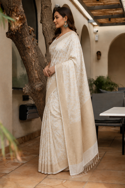 Ivory Gold Banarasi Silk Saree