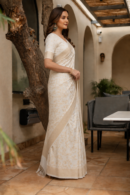 Ivory Gold Banarasi Silk Saree