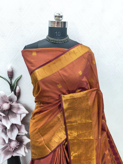 Rajeshwari Copper Orange Paithani Silk Saree with Antique Gold Zari Border