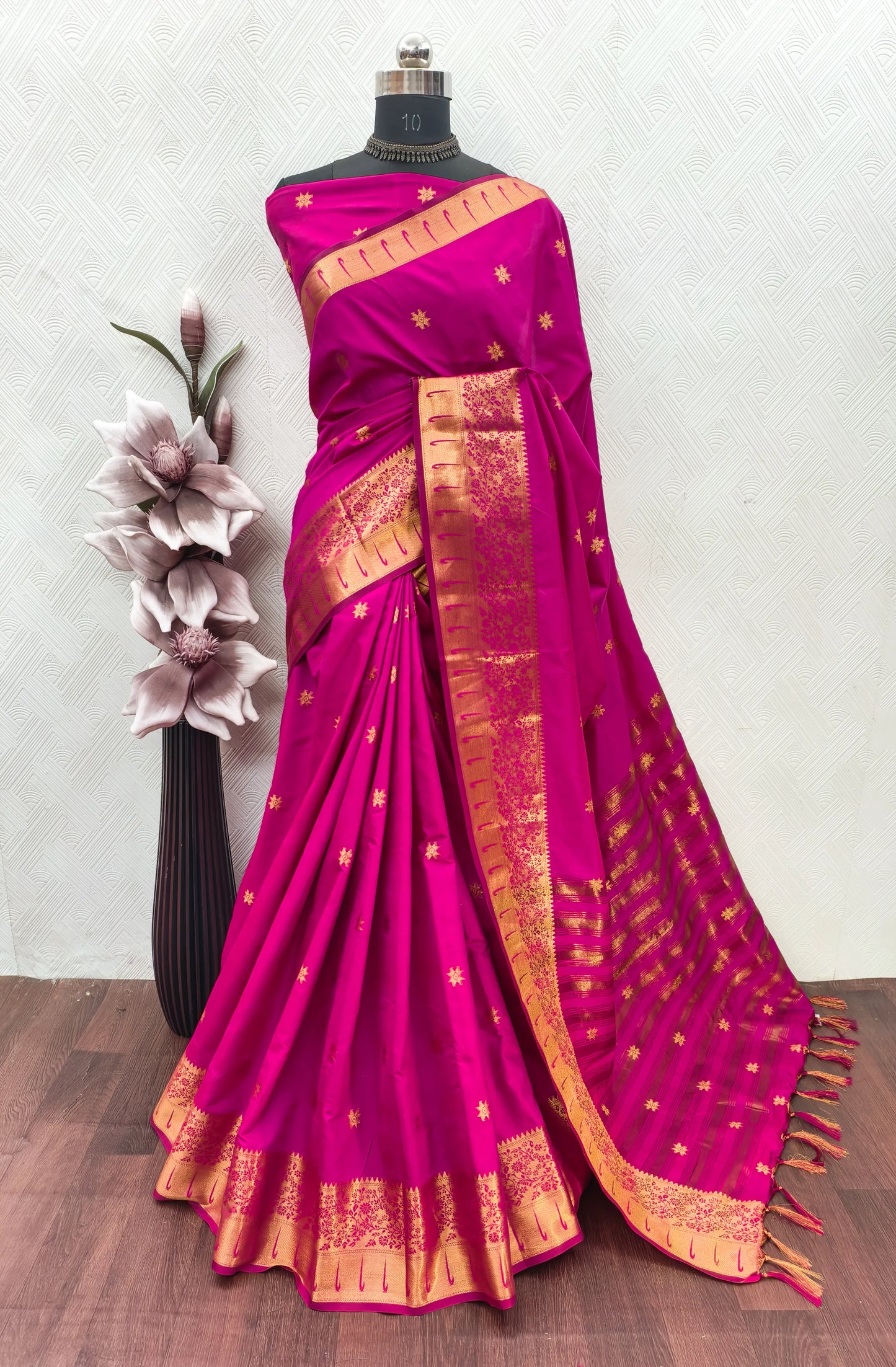 Rajeshwari Rani Pink Paithani Silk Saree with Antique Gold Zari Border